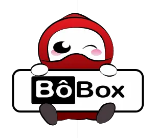Mascotte rouge tenant un panneau BôBox