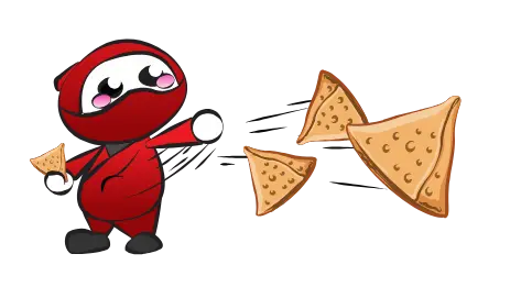 Ninja rouge lançant des samoussas