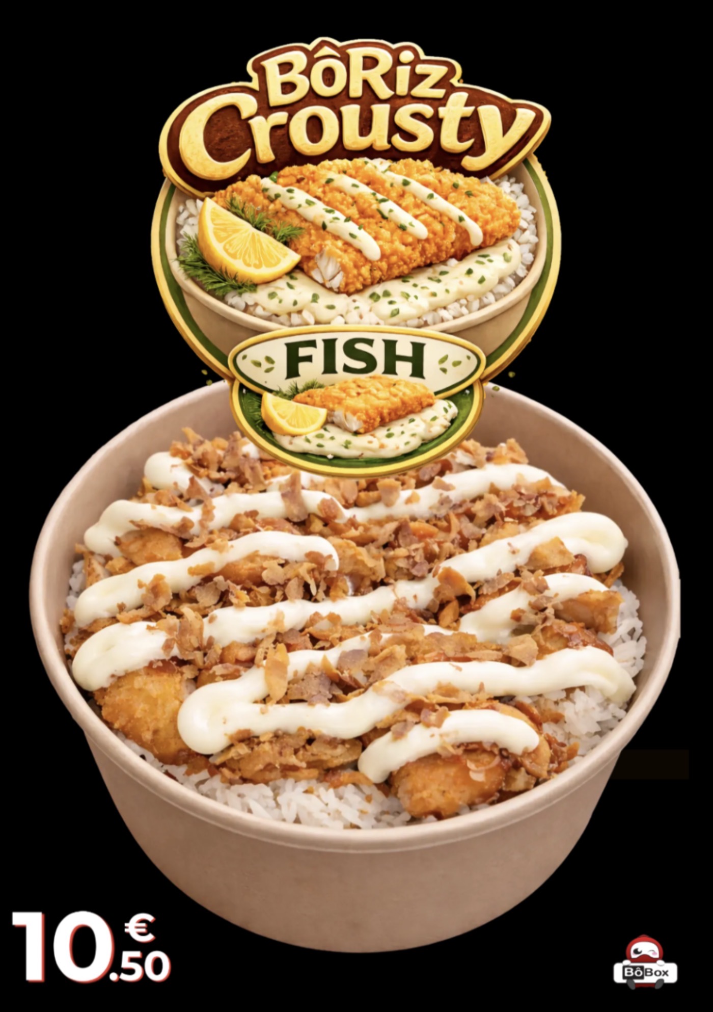 Bol de riz avec poisson croustillant