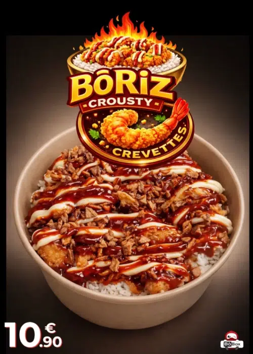 Bol de riz avec crevettes croustillantes