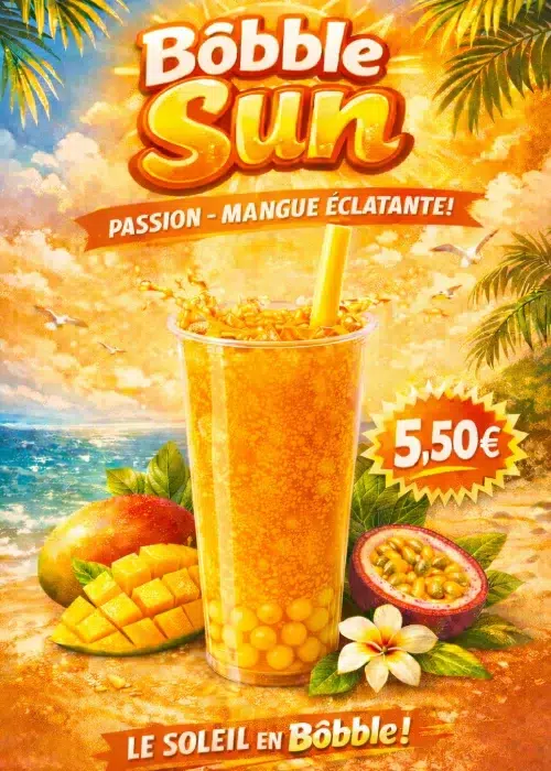 Boisson fruitée passion-mangue en bord de mer
